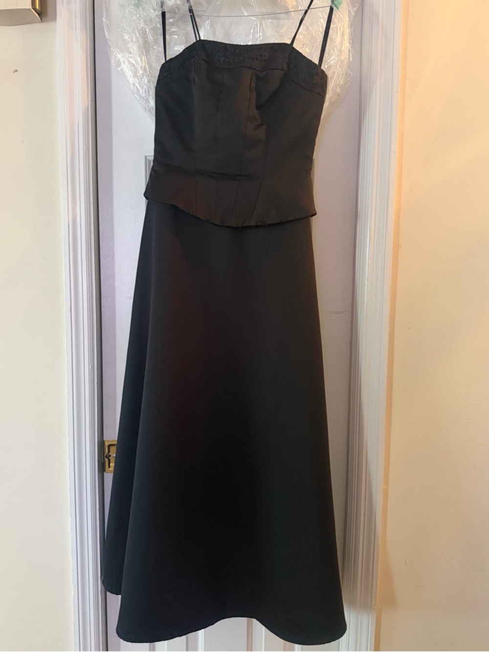 Mori Lee Vintage 90’s Prom Black Satin Corset A-Line Gown, size 7/8